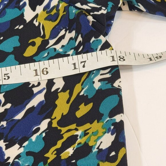Travel Smith Top, Women S, Blue, Tan, Black Abstract Print, SS, Polyester, EUC - Picture 10 of 12